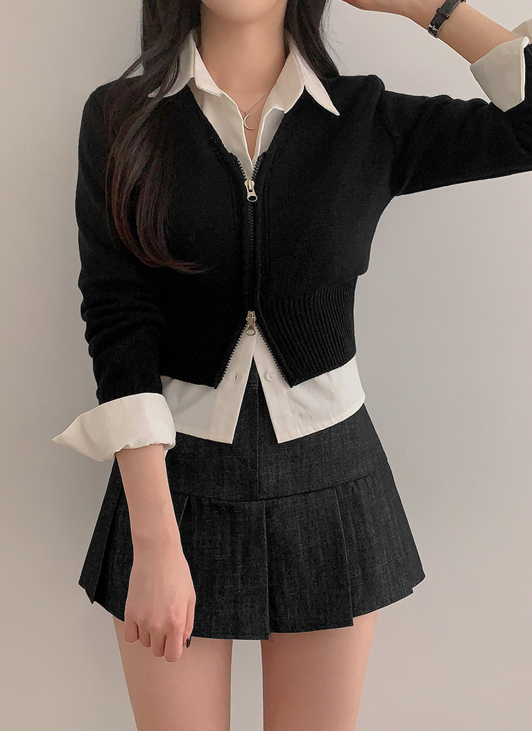 【原価ぶっ壊し割引】カシミアクロップドカーディガン クロップドダブルジップニットカーディガン | レディース