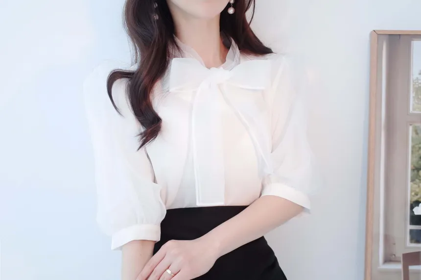オーガンジーパフ半袖ブラウス | audreybubble | 詳細画像13