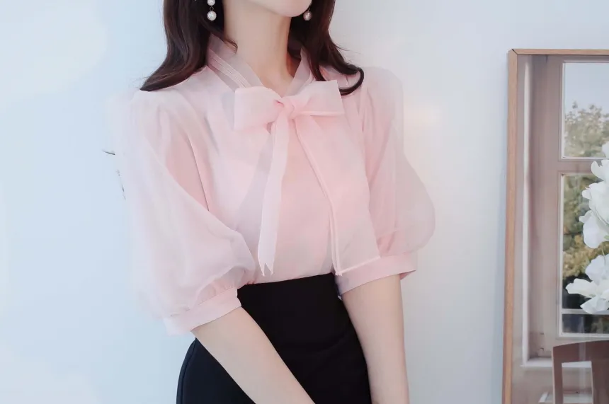 オーガンジーパフ半袖ブラウス | audreybubble | 詳細画像17