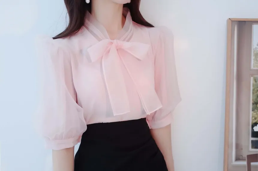オーガンジーパフ半袖ブラウス | audreybubble | 詳細画像18