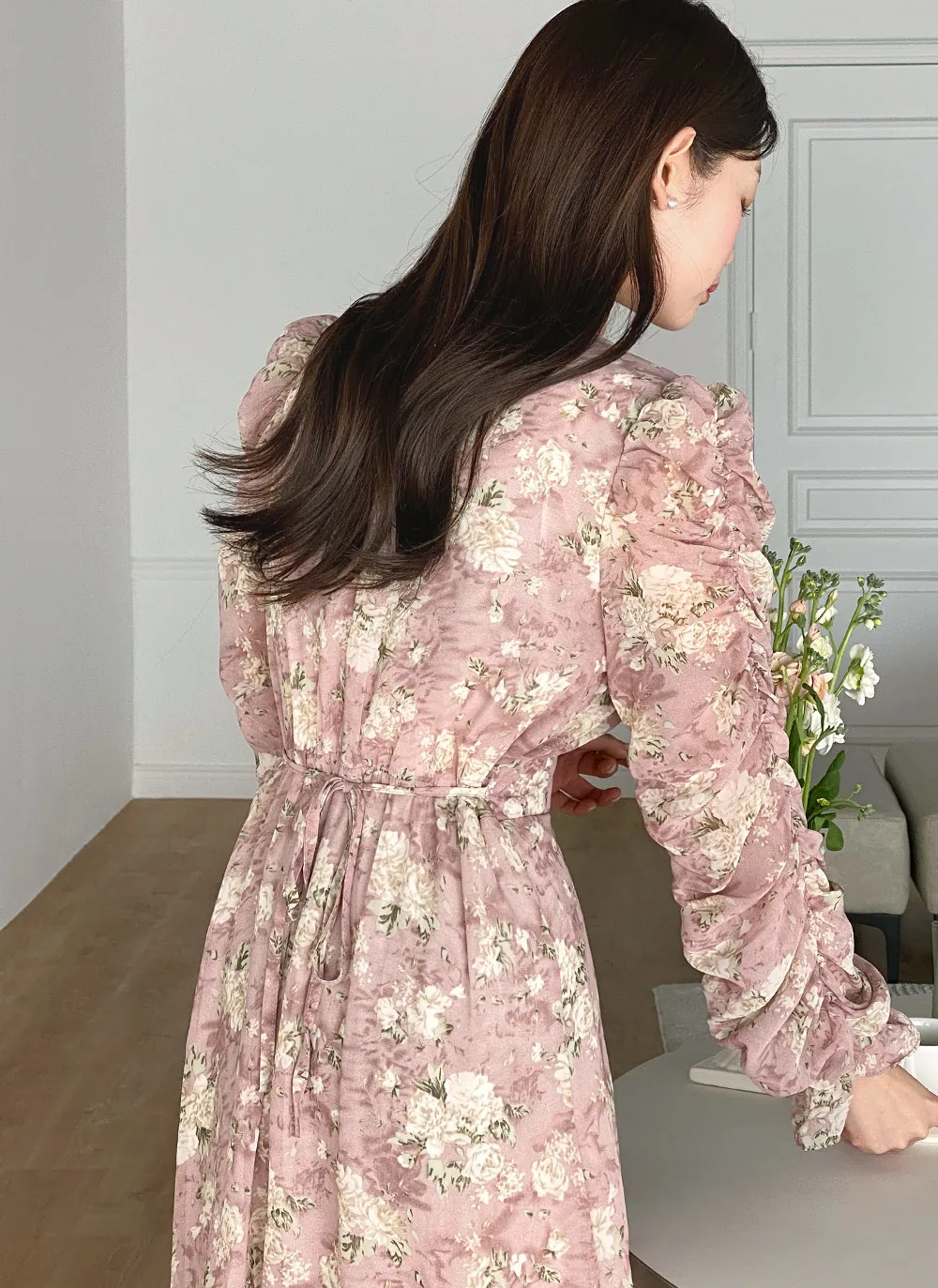 花柄シャーリングマーメイドワンピース | レディースファッション通販 