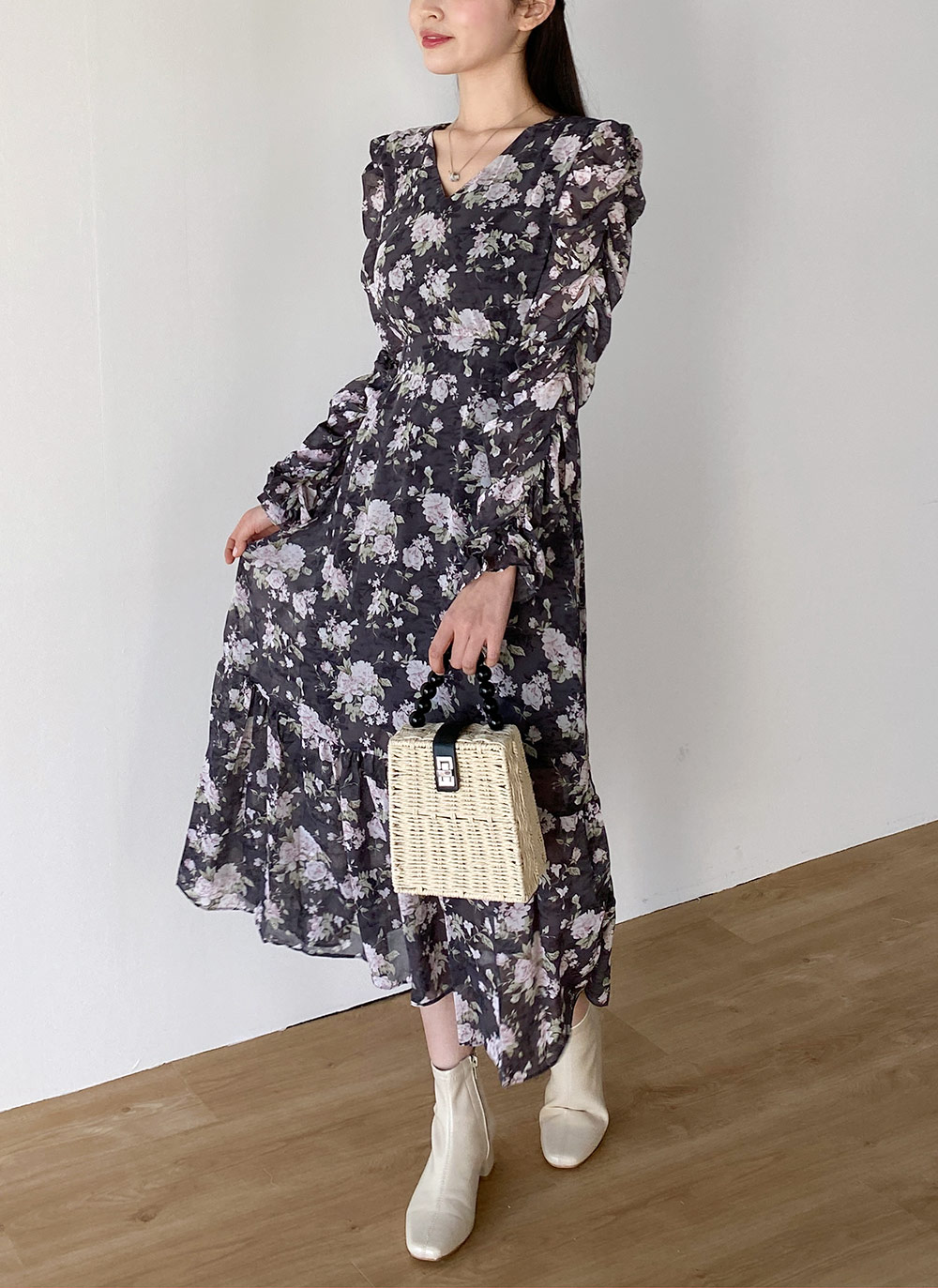 花柄シャーリングマーメイドワンピース | レディース