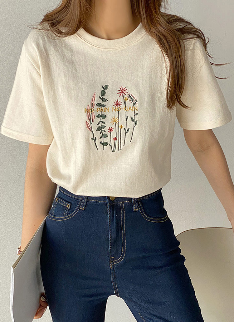 45rpm 45R 花柄刺繍 半袖Tシャツ グレー 45rpm 45R 花柄刺繍 半袖Tシャツ グレー（45R（Tシャツ(半袖/袖