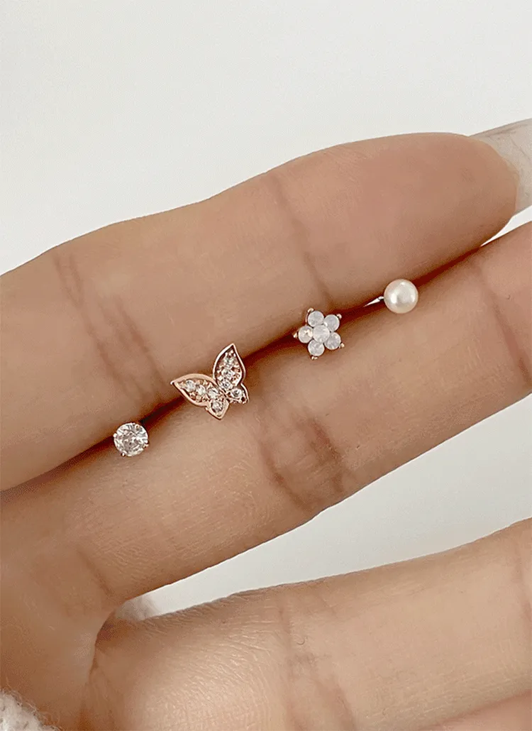 バタフライフラワーピアス4SET(片耳用) | blingmoon | 詳細画像1