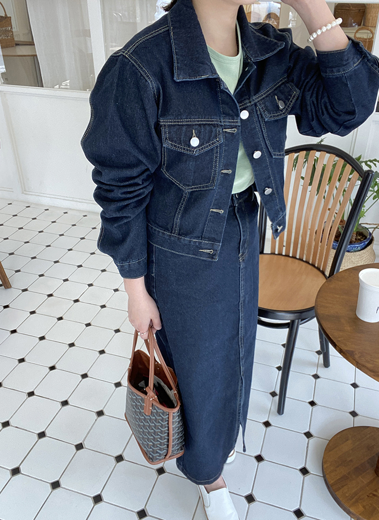 ✨極美品✨パラスパレス　デニム　ジャケット　ノーカラー　ジップアップ　ステッチ ステッチデニムジャケット&スカートSET | レディースファッション通販