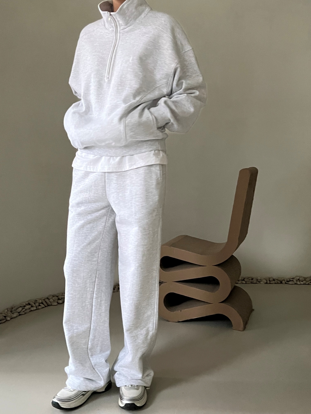 刺繍ハーフジップスウェット&パンツSET | レディースファッション通販