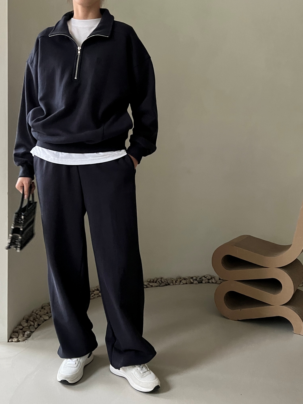 刺繍ハーフジップスウェット&パンツSET | レディースファッション通販