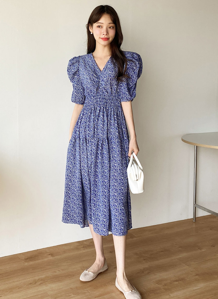 小花柄パフ半袖Aラインワンピース | レディースファッション通販 小花柄パフ半袖Aラインワンピース | レディースファッション通販