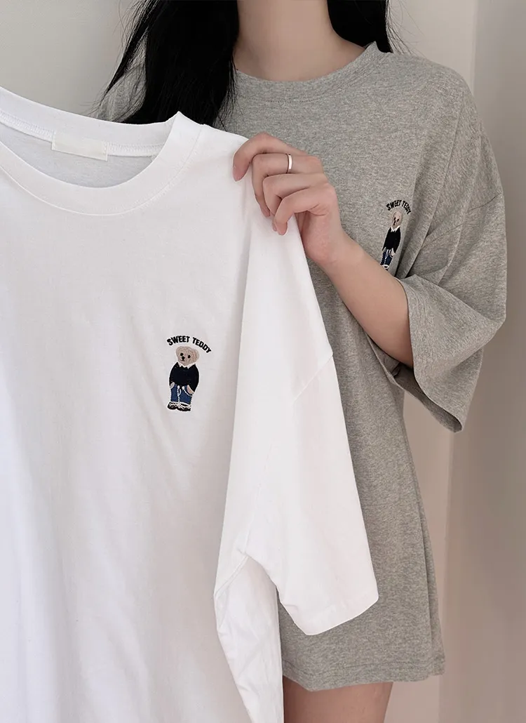 テディベアー刺繍半袖Tシャツ | ddaygirl | 詳細画像1