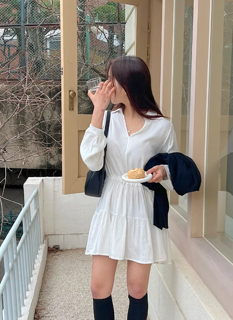 オープンカラーティアードミニワンピース | レディースファッション  