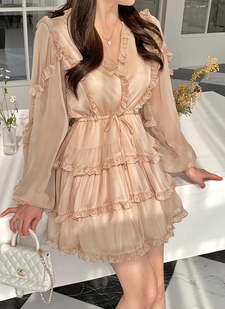 シフォンフリルリボンワンピース レディースファッション通販