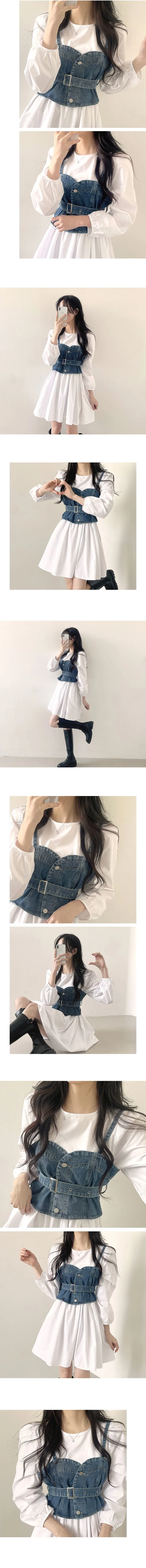 デニムビスチェ&コットンワンピースSET(長袖) | creamsugar | 詳細画像1