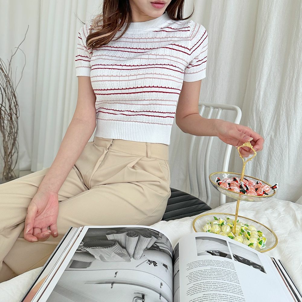 ヨーガン レール ニットワンピース ボーダー 半袖 伸縮ニット マルチカラー ワンピース ヨーガン レール ニットワンピース ボーダー 半袖 伸縮