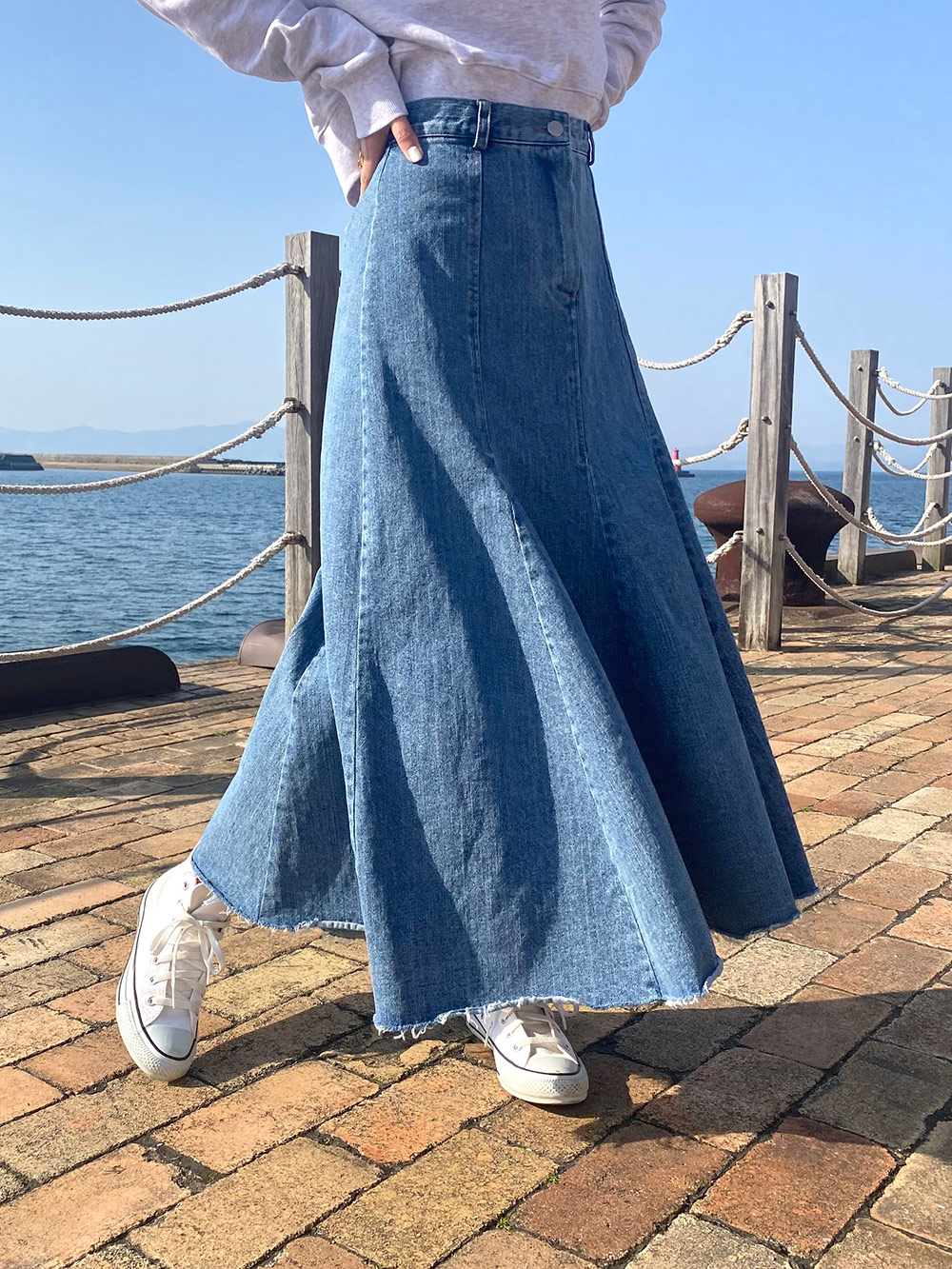 裾Aラインデニムロングスカート | レディースファッション通販 - DHOLIC