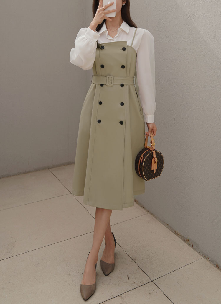 DHOLIC フリル配色ダブルボタンワンピース フリル配色ダブルボタンワンピース | レディースファッション