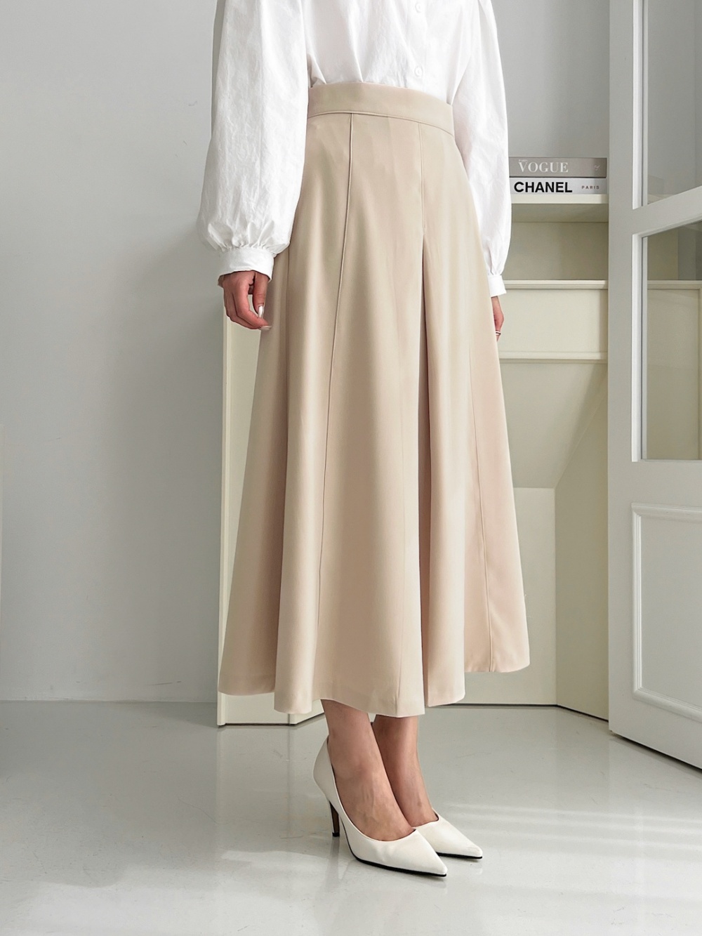 CHANELアイボリー プリーツロングスカート