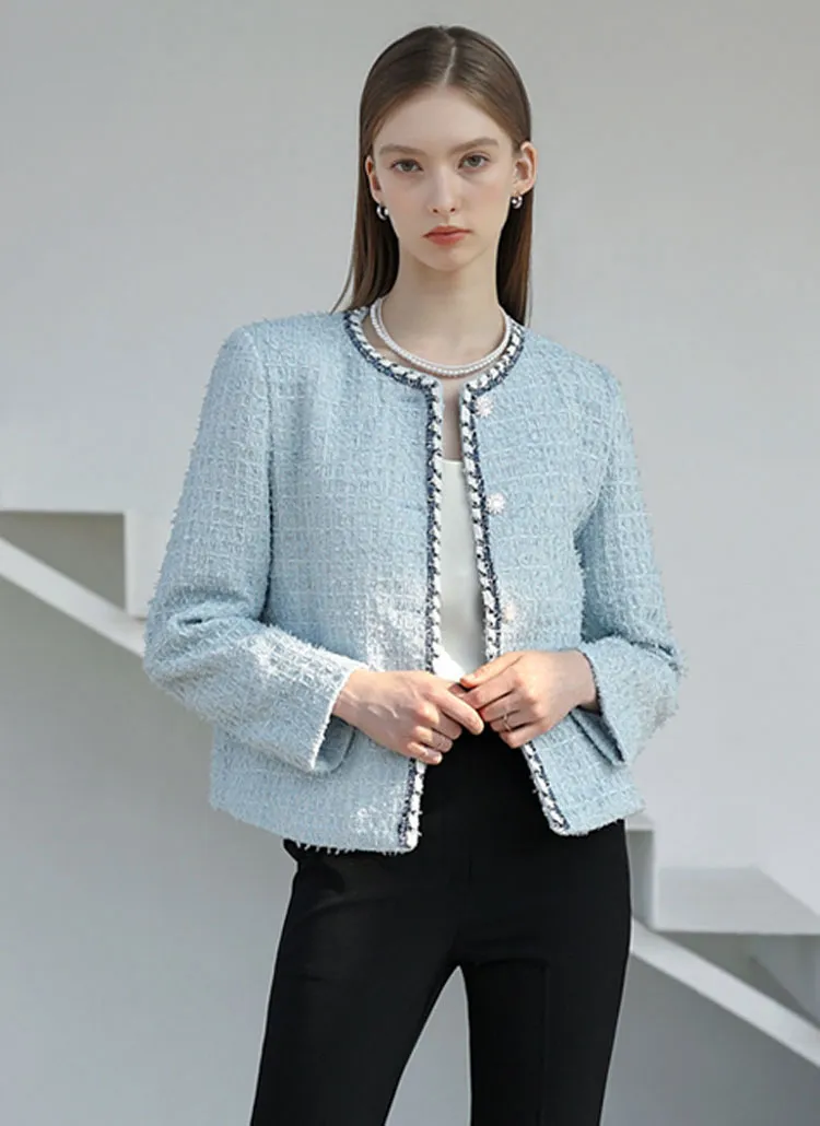 配色スカイブルーツイードジャケット | レディースファッション通販  