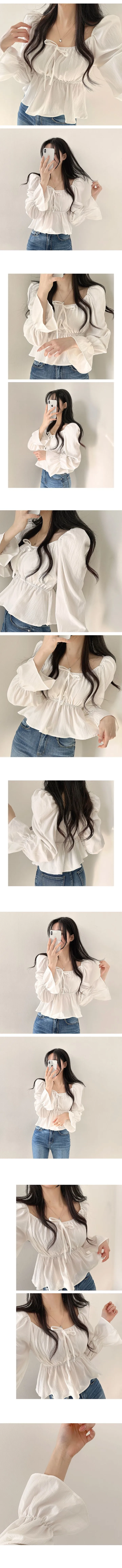 リボンスクエアネッククロップドブラウス | creamsugar | 詳細画像1