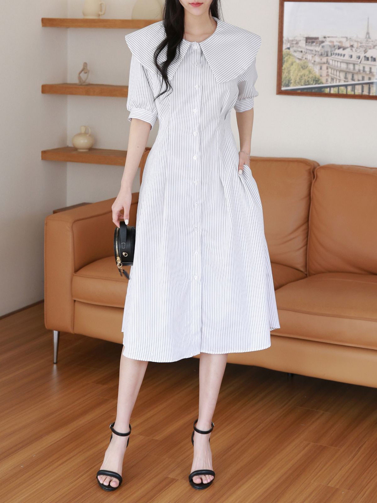 ルルゲッタ　ストライプ襟付き半袖ワンピース 1603142_22112941_k1.jpg?f=webp