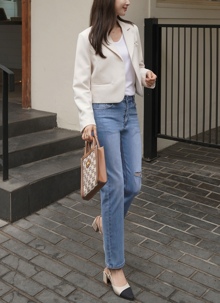 ジャケット・アウター DHOLIC ワンボタンクロップド丈ジャケット | レディースファッション