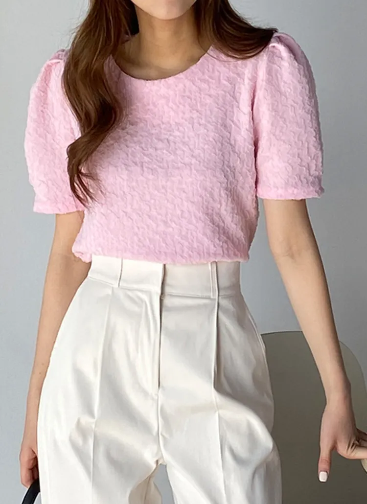 エンボスパフ半袖ブラウス | DHOLIC | 詳細画像1