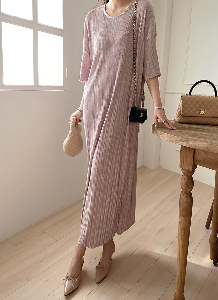 JIL SANDER　プリーツハーフスリーブワンピース プリーツハーフスリーブルーズワンピース | レディースファッション