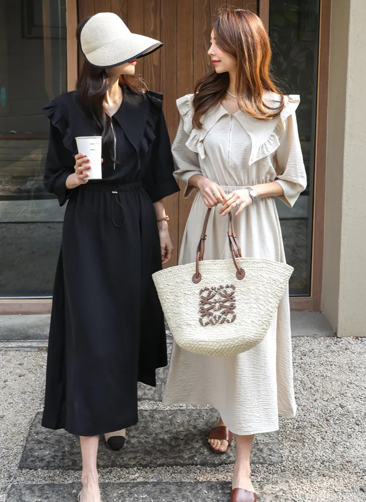 フリルビッグカラーワンピース | レディースファッション通販  