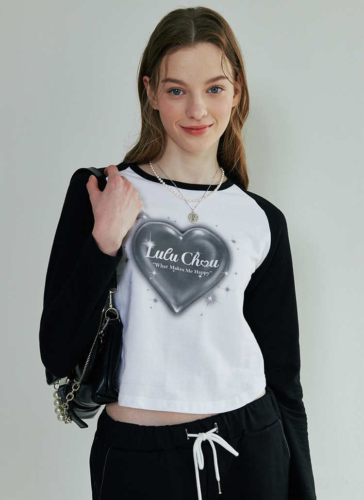 配色ラグランハートクロップドTシャツ | レディースファッション通販