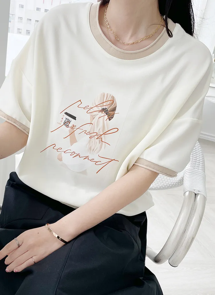 配色スクエアプリント半袖Tシャツ | lusida | 詳細画像1