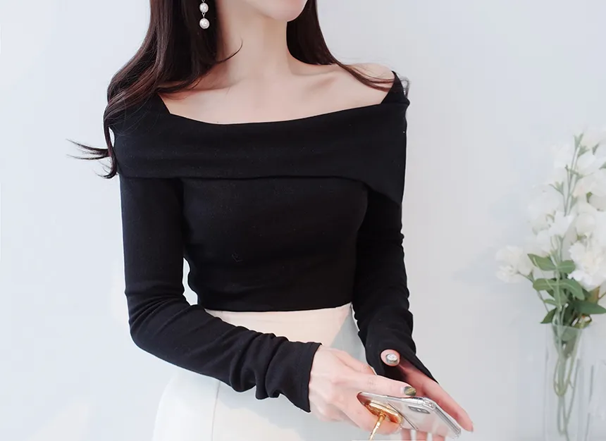 スクエアオフショルスリム長袖Tシャツ | audreybubble | 詳細画像17