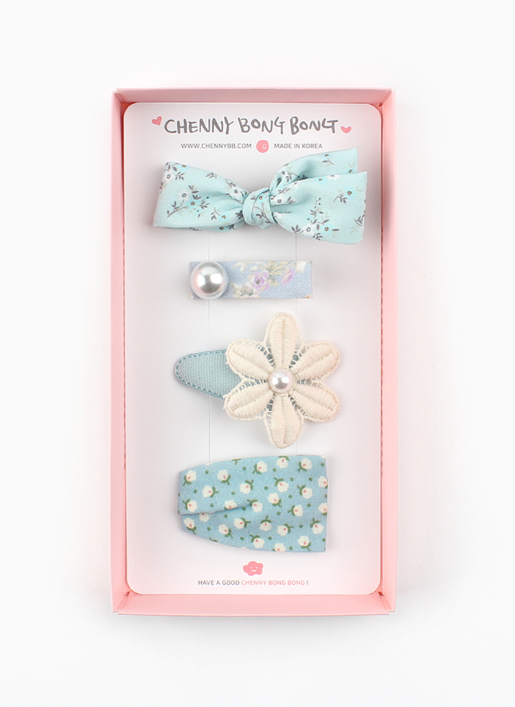 花柄リボンヘアピン4SET(BLUE)のサムネイル