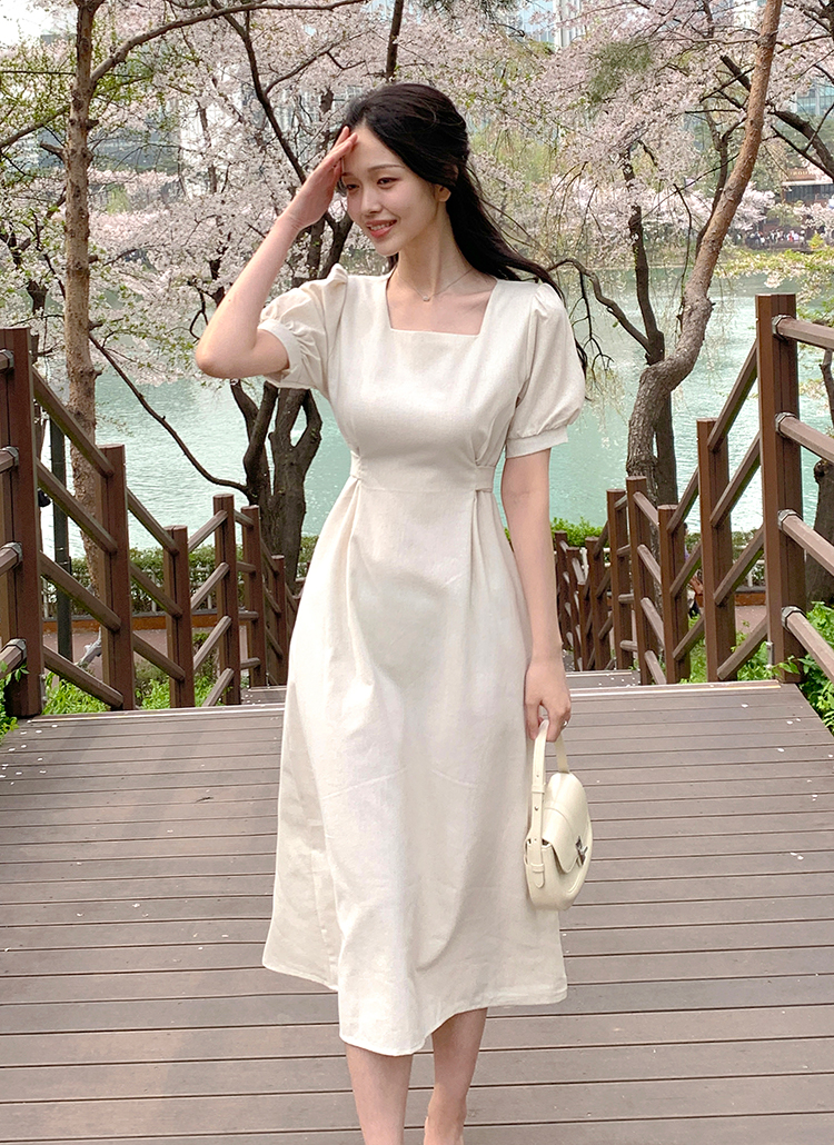 クロスストラップスクエアネックワンピース | レディースファッション