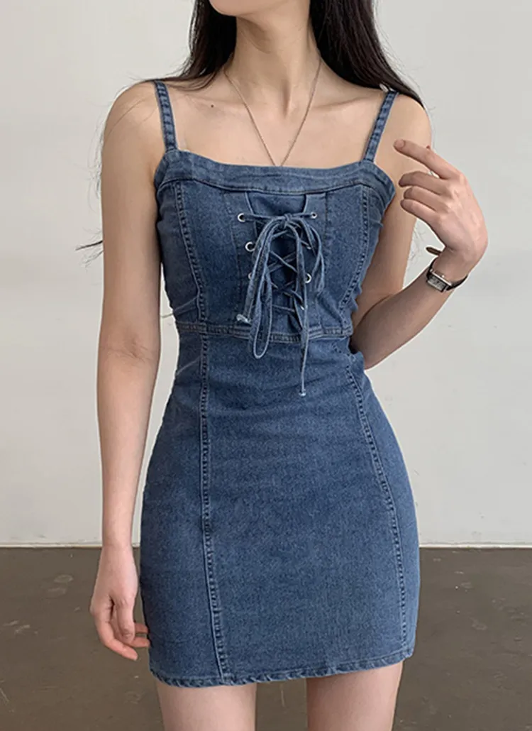 レースアップデニムビスチェワンピース | レディースファッション通販  