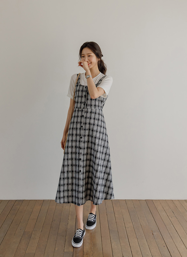 DOLCELICHE ショルダープリーツワンピース ホワイトチェック