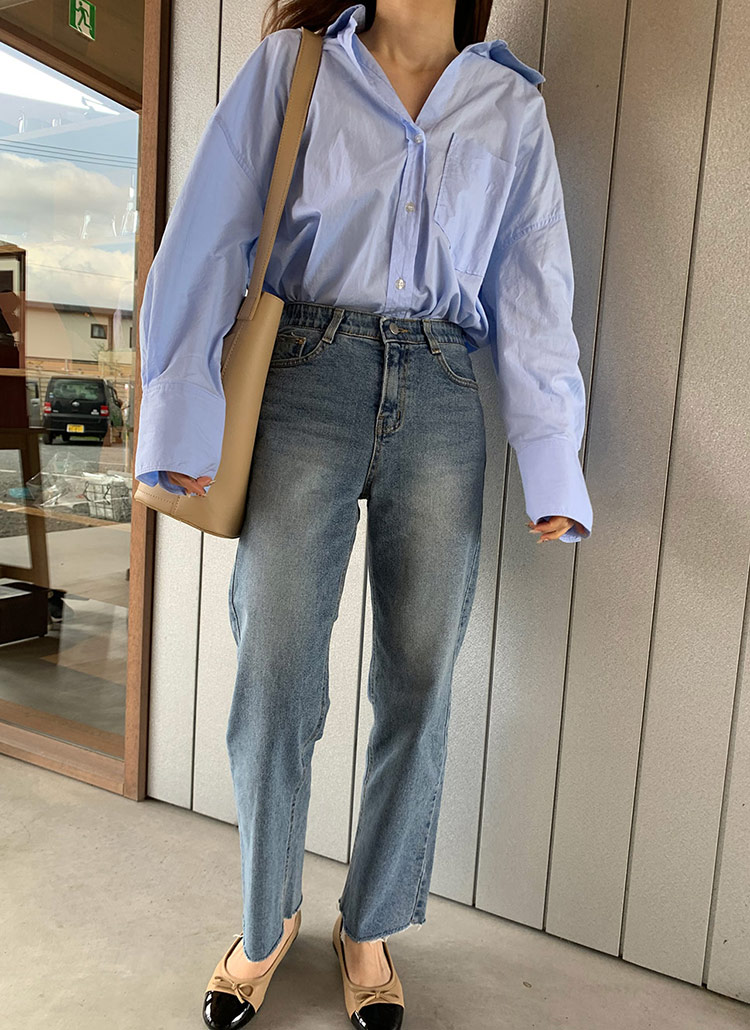 BELPER カットオフ スリットデニムパンツ