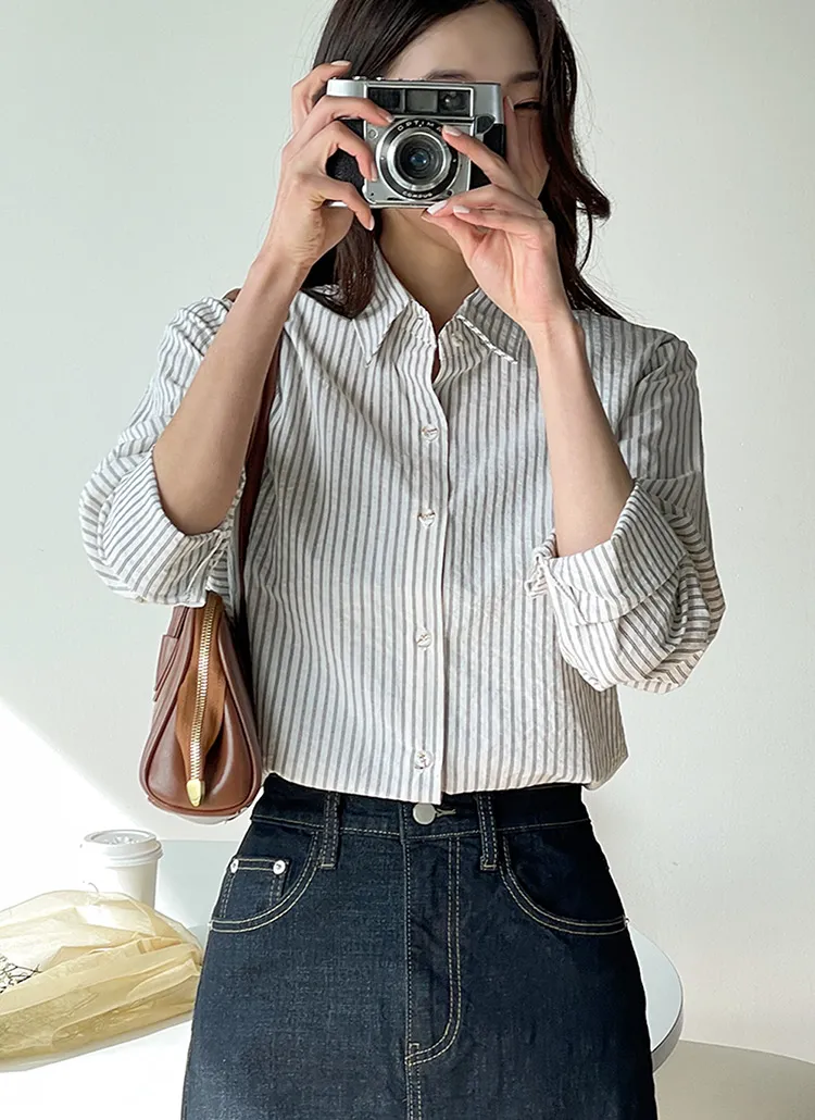 ダブルストライプクロップドシャツ | DHOLIC | 詳細画像1