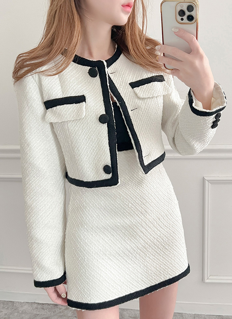 配色ツイードクロップドジャケット&スカートSET | レディース