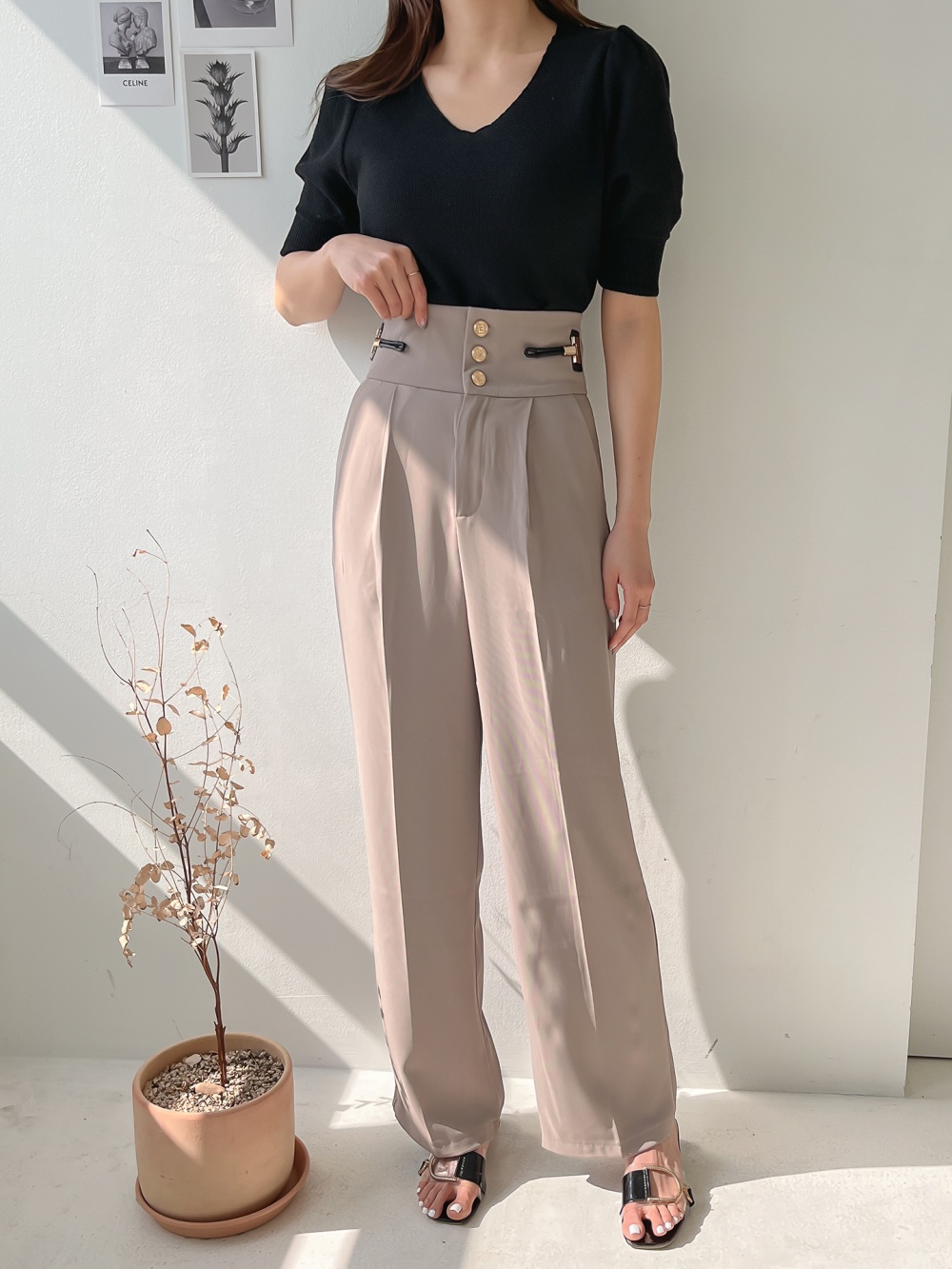 スリーボタンハイウエストスラックス | レディースファッション通販