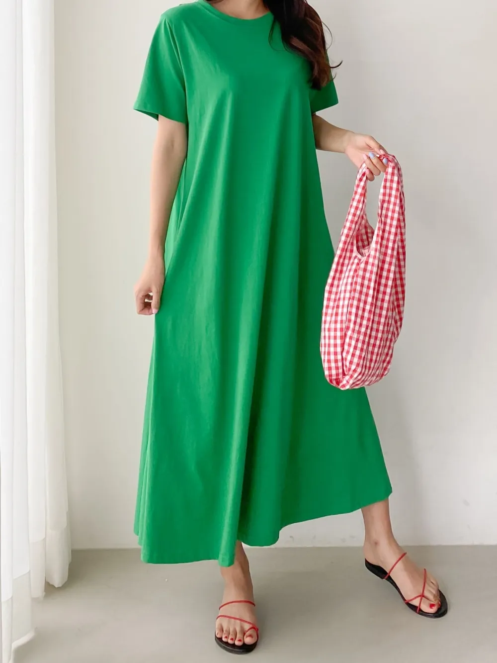 ADORE グリーン シャツワンピース 七分丈 Aライン 