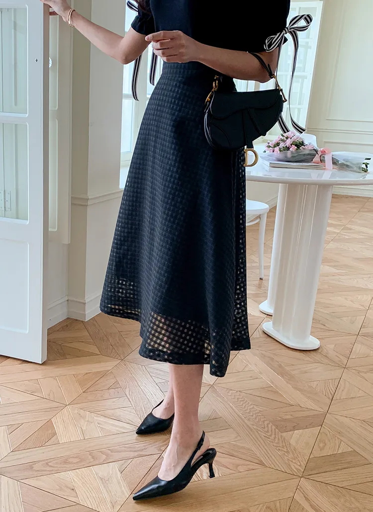 ワッフルチェックフレアスカート | minagram | 詳細画像1