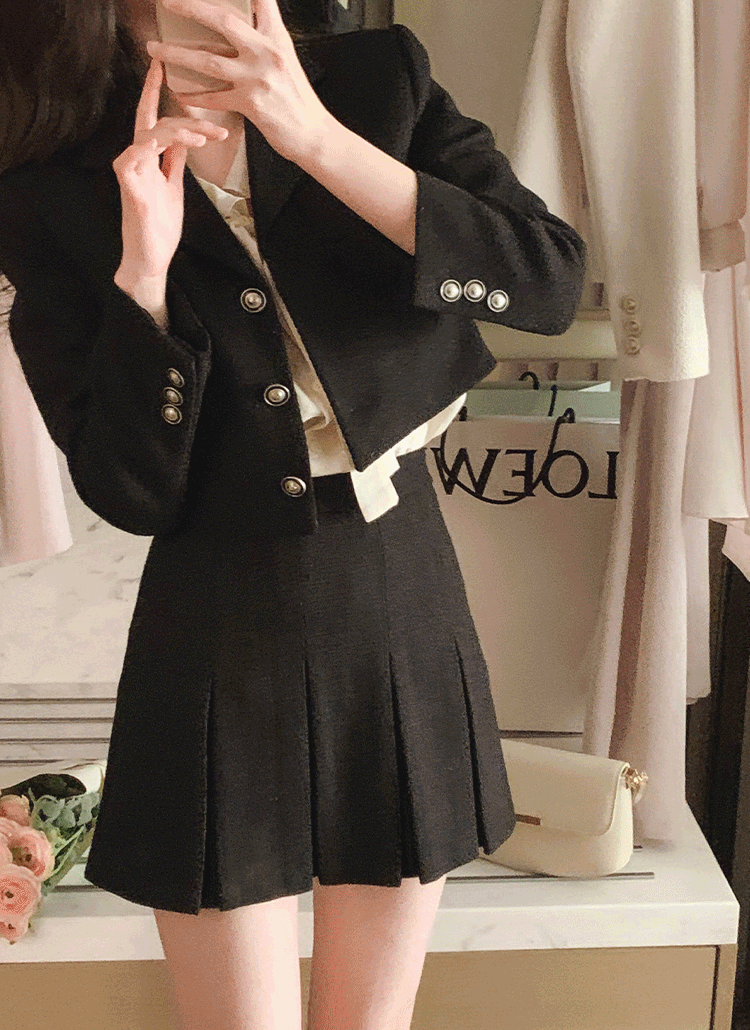 フラップポケットツイードクロップドジャケット | レディース