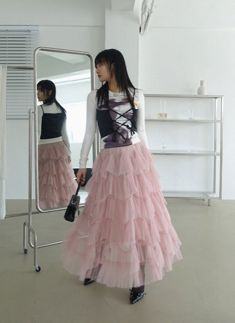 2WAYフリルティアードスカート(pink) | レディースファッション通販