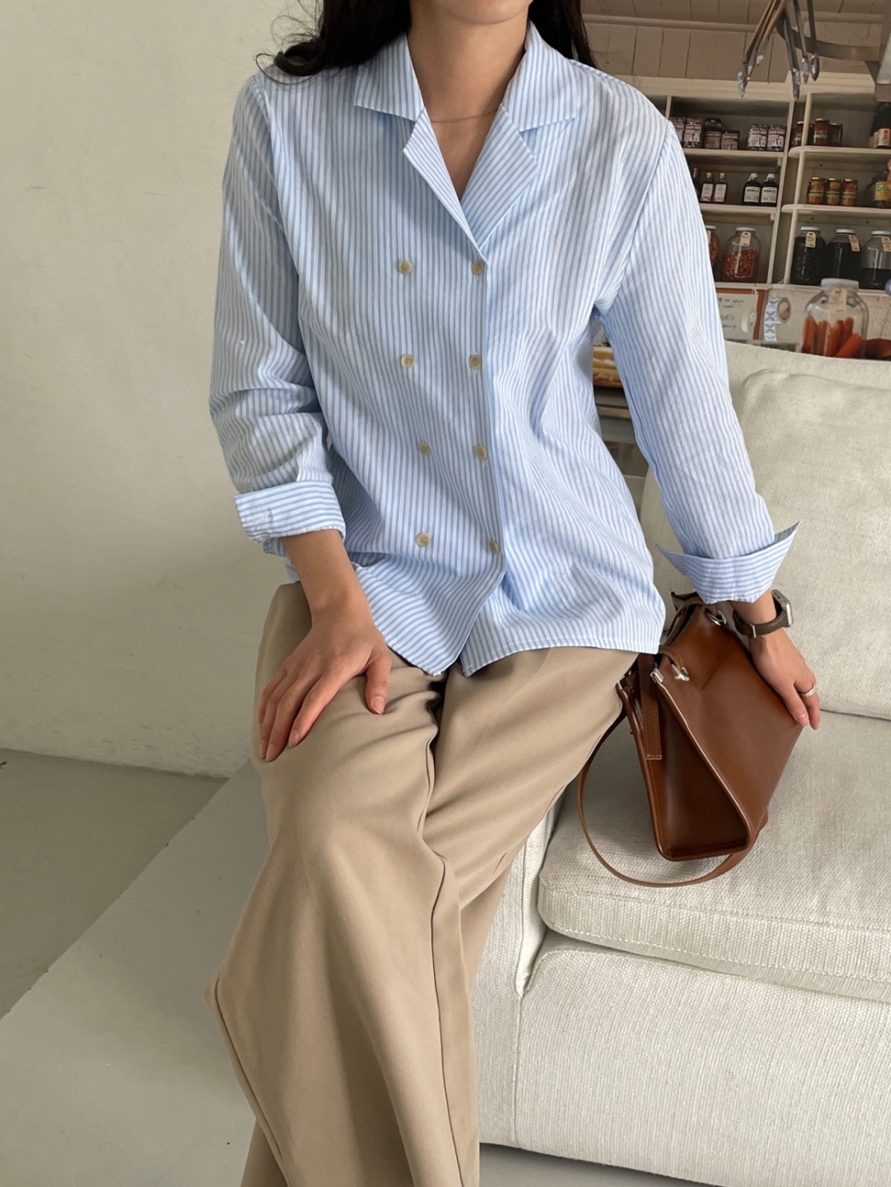 OMMO ダブルカーブスリーブシャツ　ストライプ OMMO ダブルカーブスリーブシャツ ストライプ DOUBLE CURVE SLEEVE SH