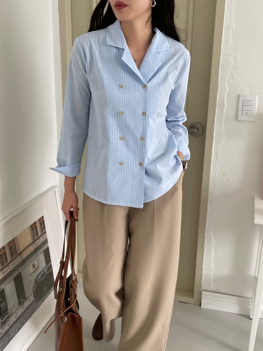 YONFA double button over shirt ブルーストライプ YONFA double button over shirt ブルーストライプ YONFA double