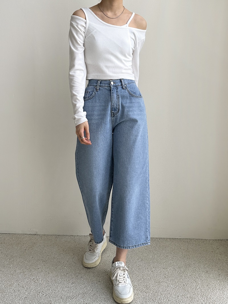 クロップドイージーワイドデニムパンツ | レディース
