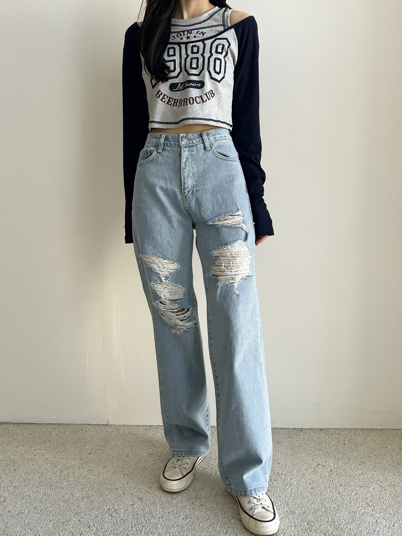 VETEMENTS ライトブルーデニムパンツ セール】ケミカルウォッシュワイドデニムパンツ セットアップ