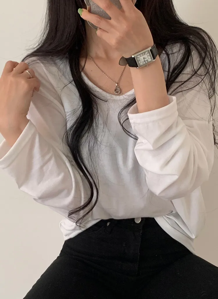 ルーズUネック長袖Tシャツ | moodloveroom | 詳細画像1