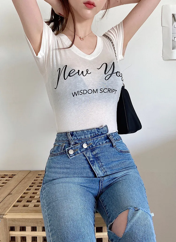 Vネックニューヨーク半袖Tシャツ | dearsera | 詳細画像1