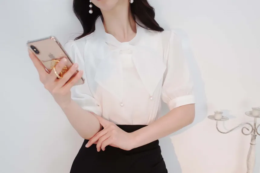 パール風ポイントリボンオーガンジーブラウス | audreybubble | 詳細画像9