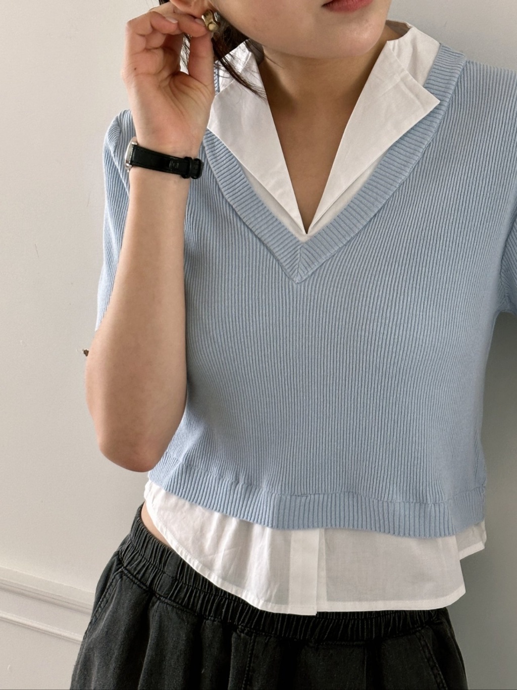 シャツレイヤード調半袖ニット | レディースファッション通販 - DHOLIC